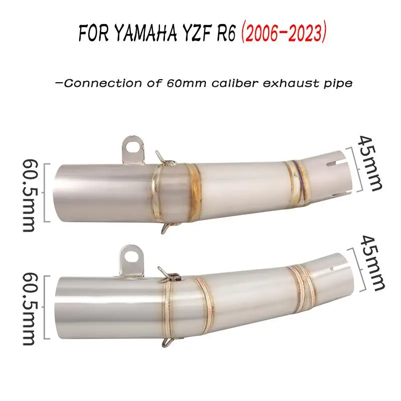 

For YAMAHA YZF R6 2006-2023 60MM Motorcycle Exhaust Mid Link Pipe Escape Connecting Tube Slip On Titanium alloy Stainless Steel