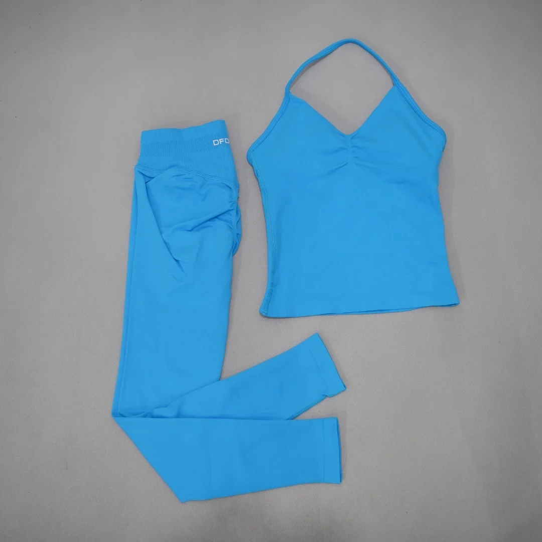 DFDK Seamless 2‑Piece Sports Suit Women V Neck Yoga Vest High Waist Butt Lifting Short Leggings Breathable Elastic Gym Running W - view 5