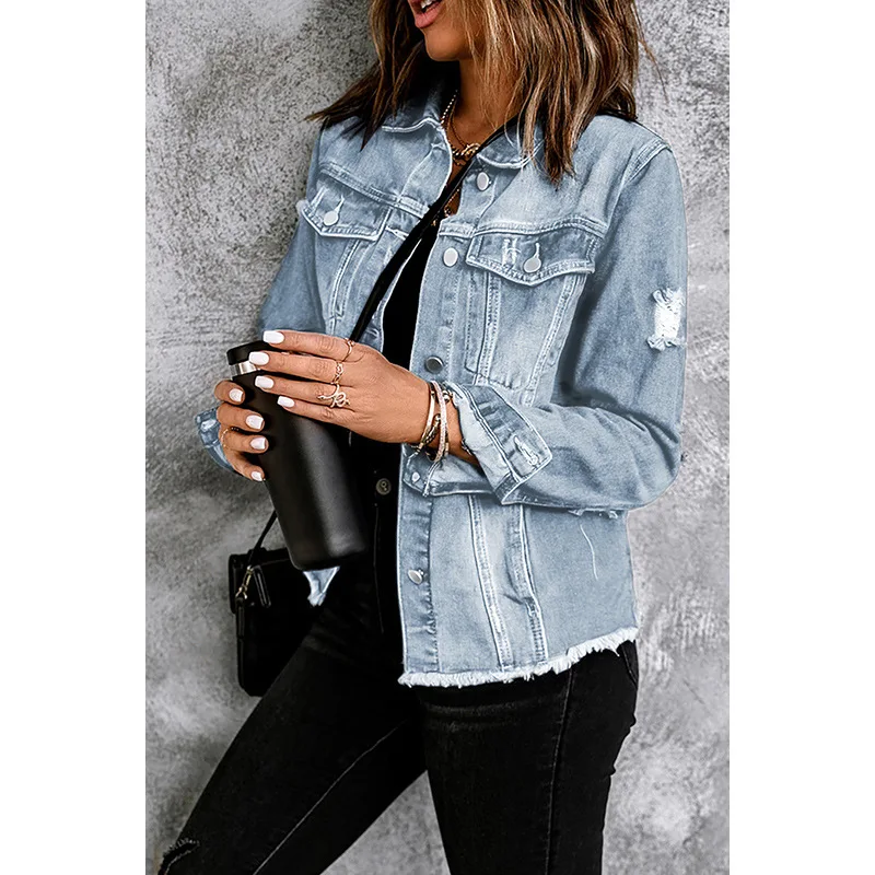 Denim Coats Women Short Coat Casual Turn Down Collar Mom Jeans Y2k Streetwear Jackets Work Splice Jacket 2025 Autumn Winter
