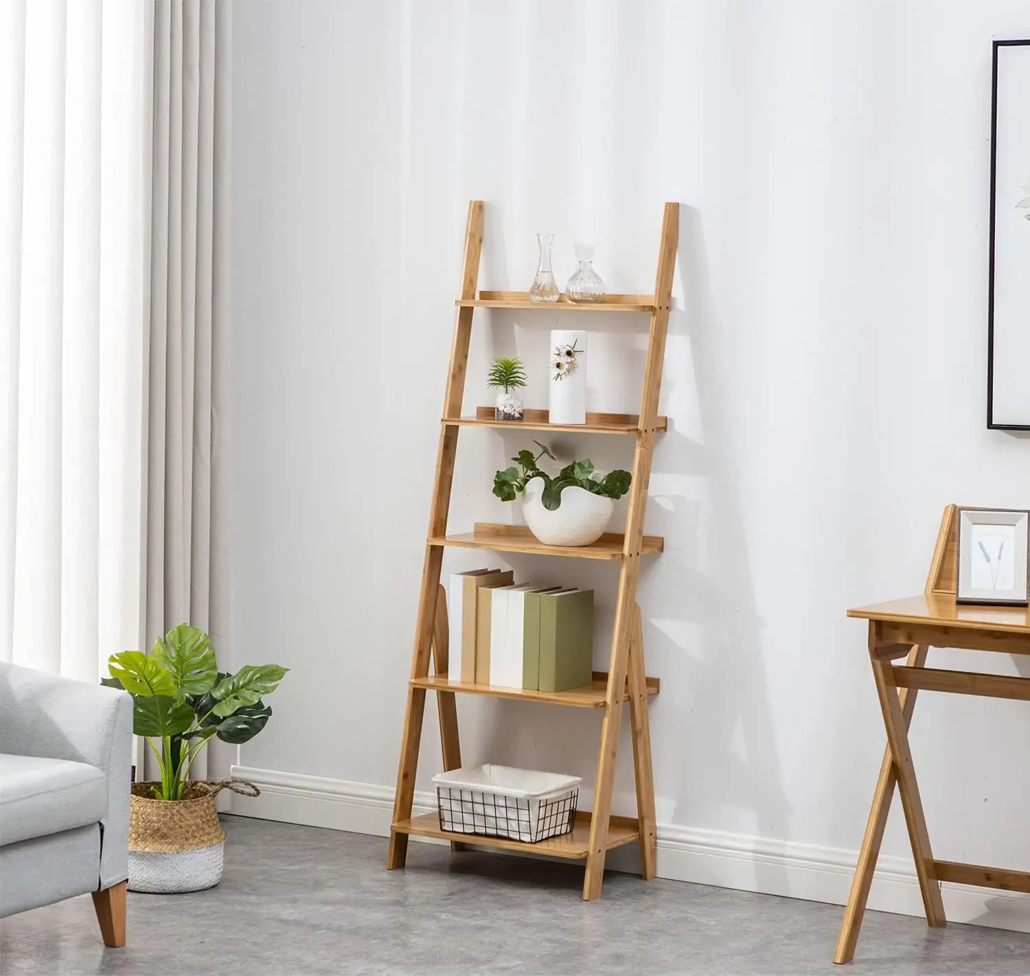 

Ladder Shelf, 5-Tier Leaning Shelf, Free Standing Organizer Storage Shelves, Storage Rack Shelf for Office, Living Room,