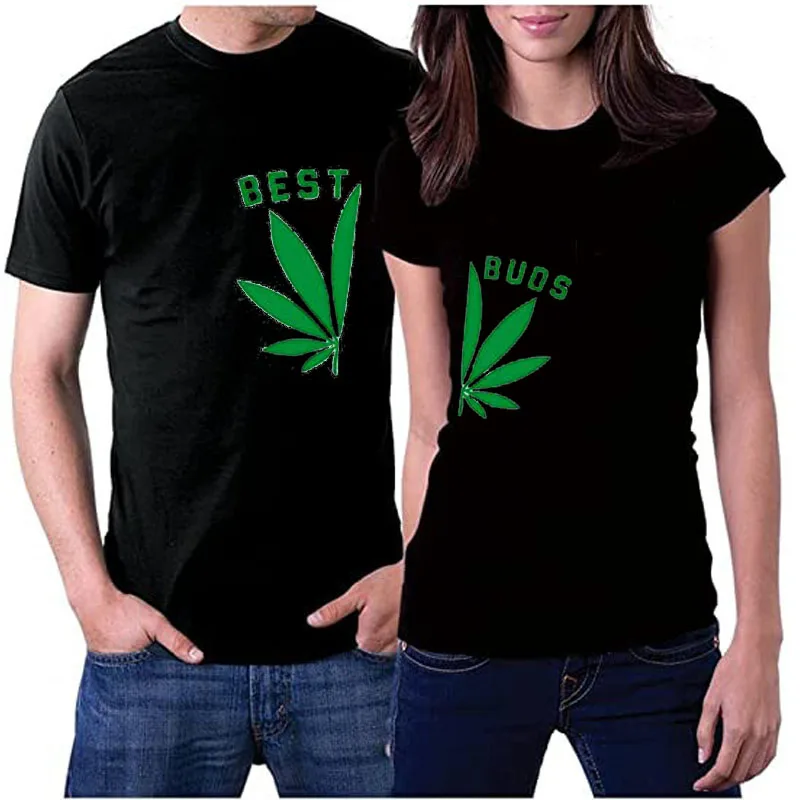 Best Buds Shirts Matching Couple Clothes His and Hers Outfits Marijuana Leaf Shirts Weed Print Tee Top Boyfriend Girlfriend Gift