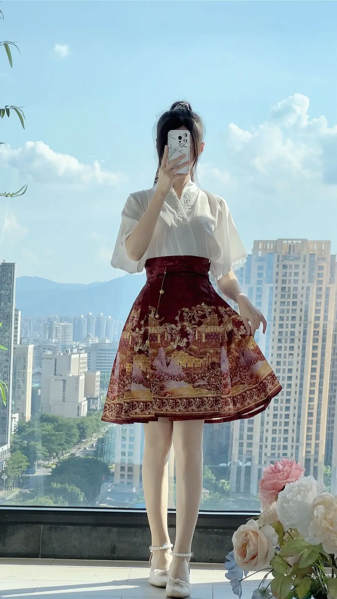 Brand New Half Skirt Modified Hanfu Fashionable High-waisted Laceup Printed Retro Simple Spring Street Summer Women