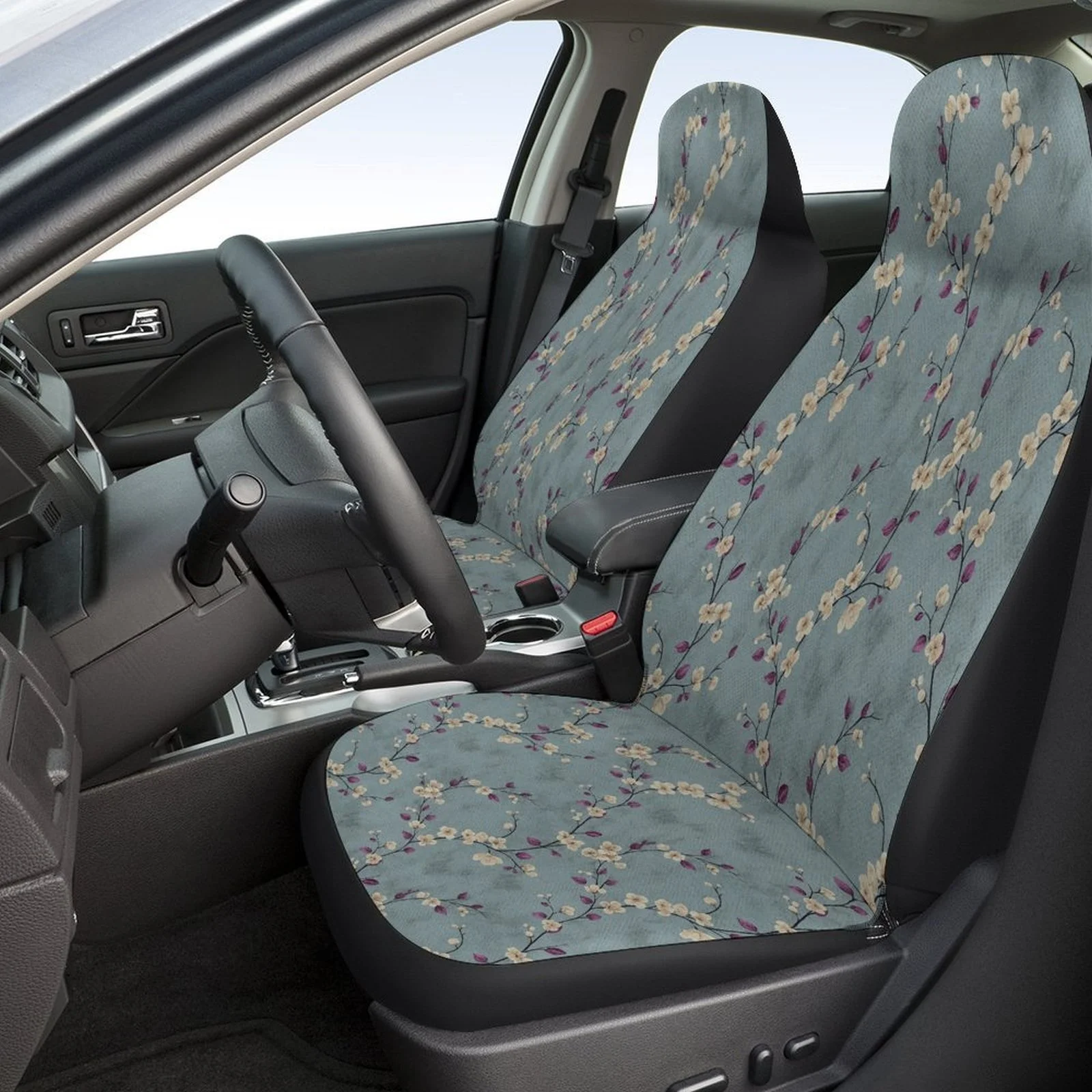 Set Of Car Seat Covers Featuring A Floral Design, Suitable For A Wide Range Of Vehicles. Stylish And Durable, This Complete Set