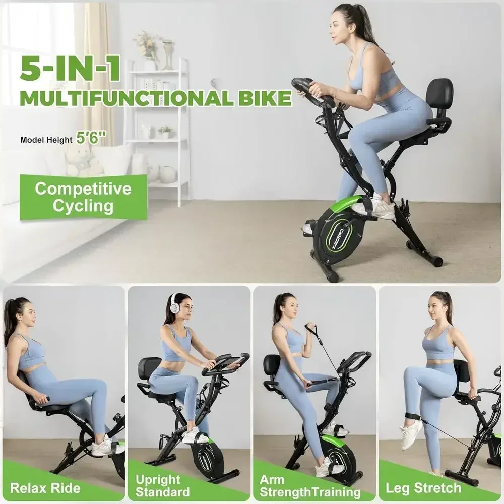 5-in-1 Stationary Bike with 16-Level Magnetic Resistance, 330LB Capacity, Suitable for All Ages Indoor Workout Bike