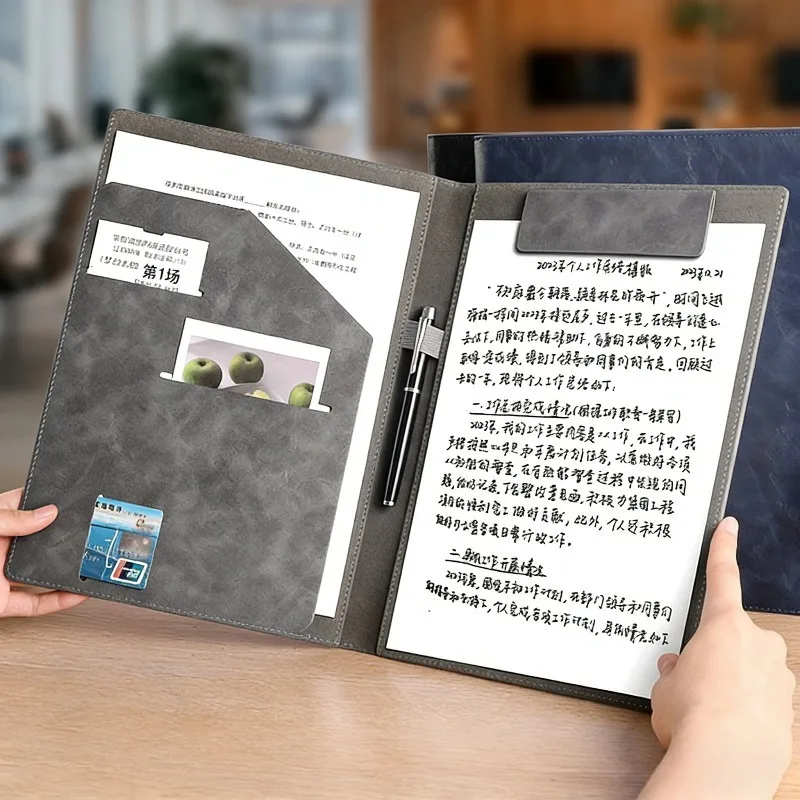 

Faux Leather Interview Portfolio Folder with Notepad Holder Business Card and Document Organizer for Men Women Professional Use