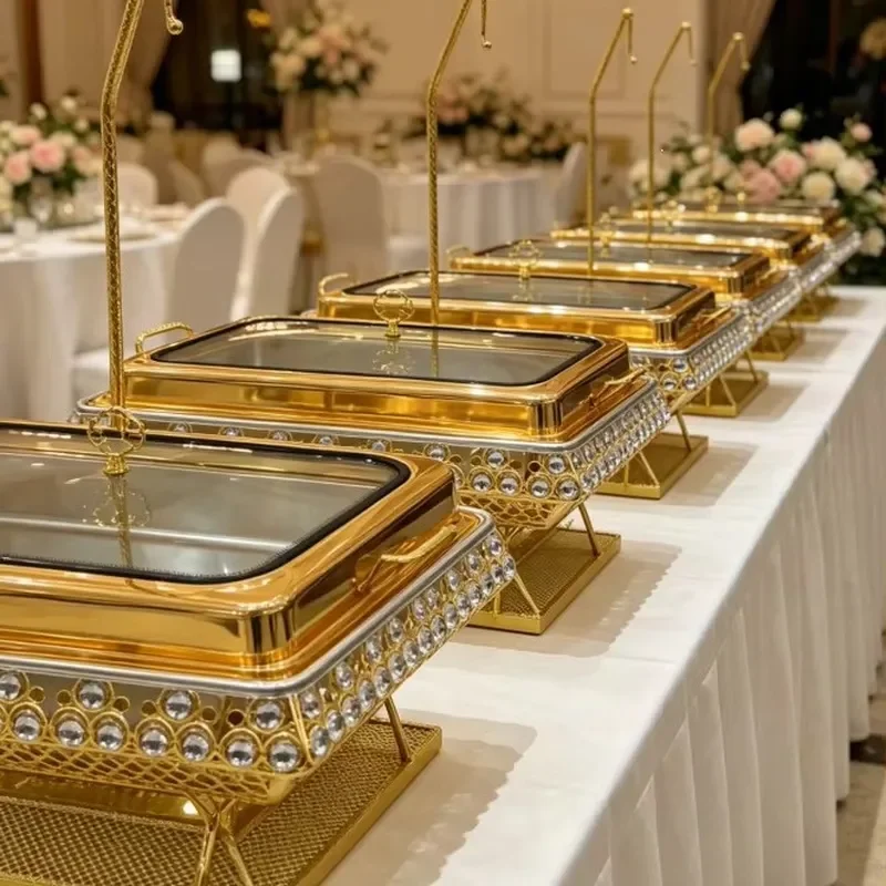 9L Stainless Steel Buffet Warmer Commercial Kitchen Food Display Heater Gold Hanging Chafing Dish for Hotel Restaurant