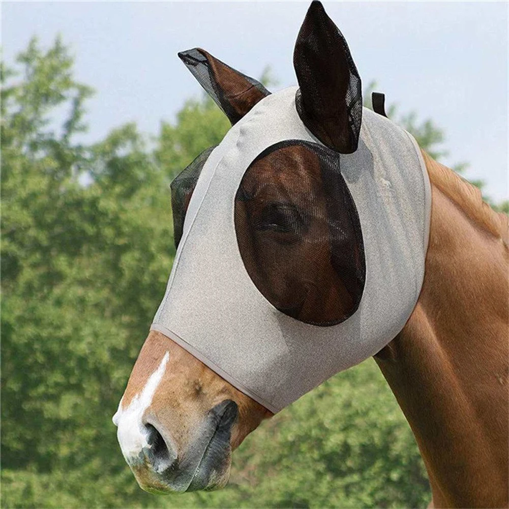 Anti Fly Stretchy Knitted Mesh Mask Breathable Fly Mask Bonnet Net Ear Protection Equine Mask Horse Riding Equestrian Equipment