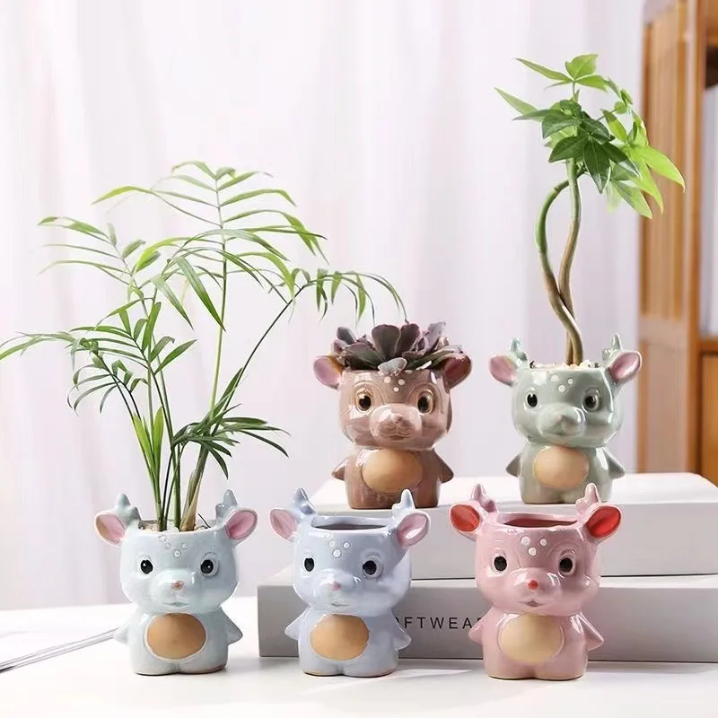 Cartoon Deer Ceramic Flower Pot, Succulent Plant Flowerpot, Simulated Animal Indoor Plant Pots