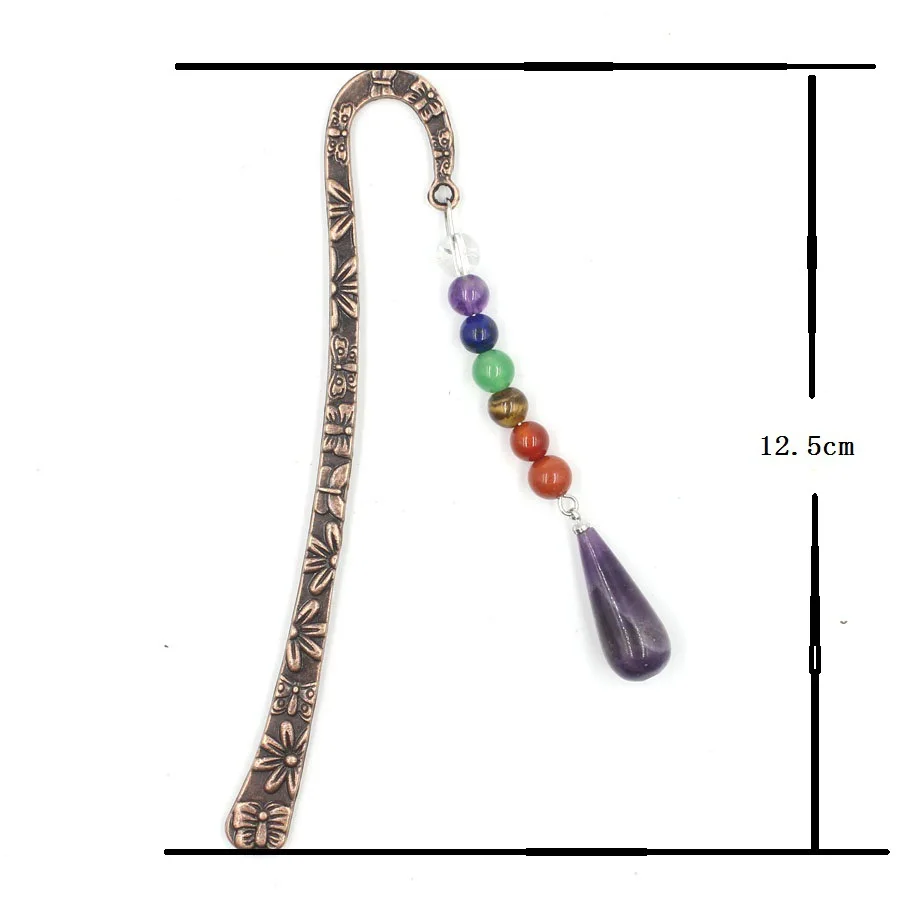 10pcs Creative waterdrop Metal Bookmark Tower Book Mark Healing Stone Crystal Paper Clip Children's Gift Stationery Student