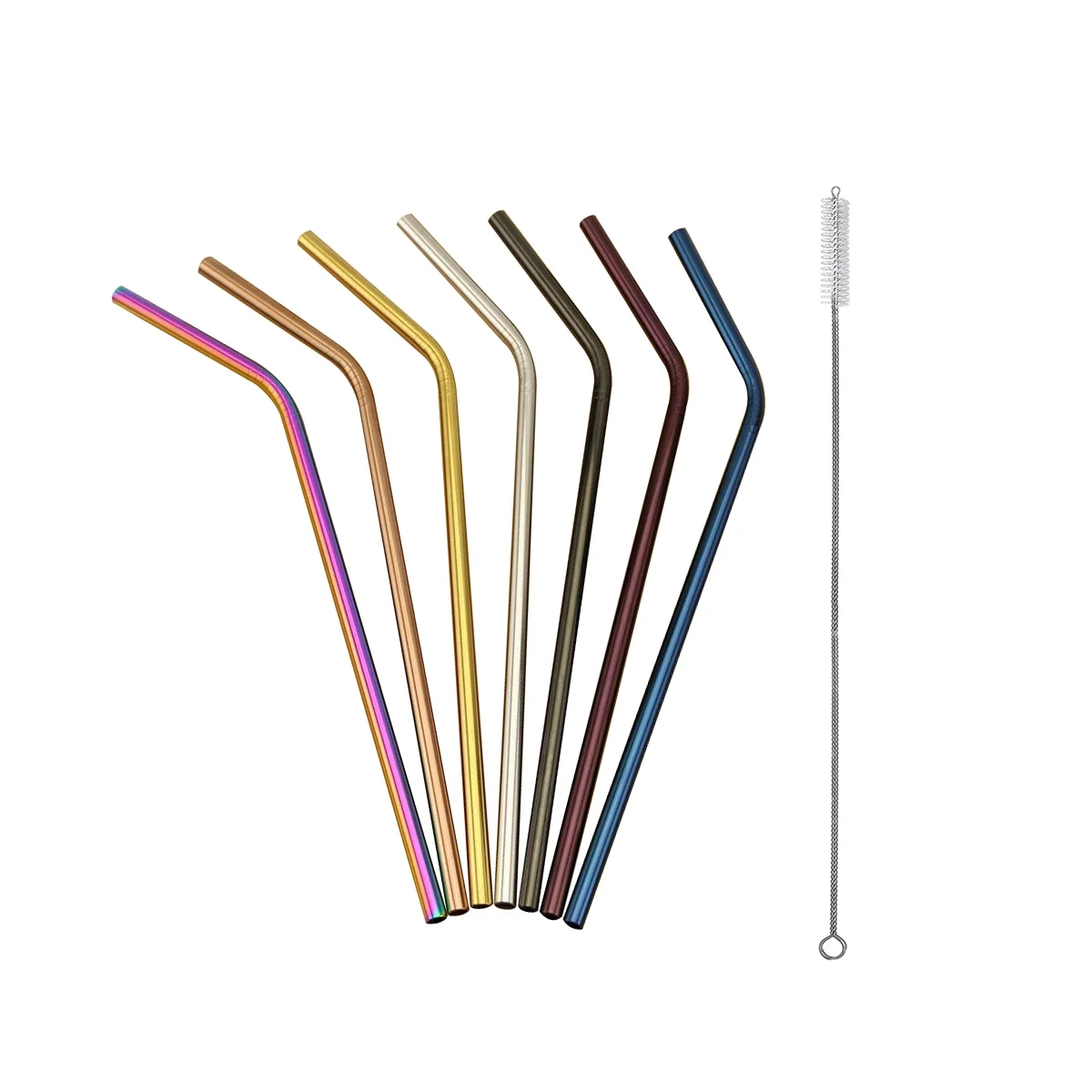 7Pcs 300mm Stainless Steel Straws Metal Colors, Fits 40 Oz Tumbler, Extra Long Reusable Ecofriendly Plus Cleaning Brush