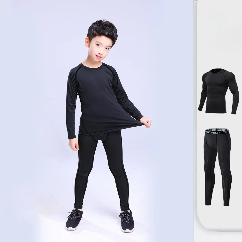 Winter Warm Thermal Underwear Set Children Boys Girls Plus Velvet Warm Thermal Underwear Long Sleeve Fitness Sportswear