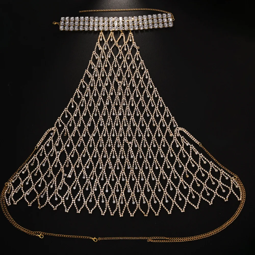 Nuova festa di tendenza, catena per il corpo con frange a goccia d'acqua sexy, catena per il corpo da donna con catena sul petto con strass personalizzata