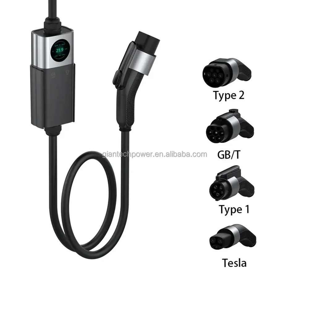 2025 GBT شاحن 7kw المستوى 2 EV شحن أكوام المحمولة Type2 نوع 1 Moobile EV شاحن 7kw 11kw الاستخدام المنزلي #6