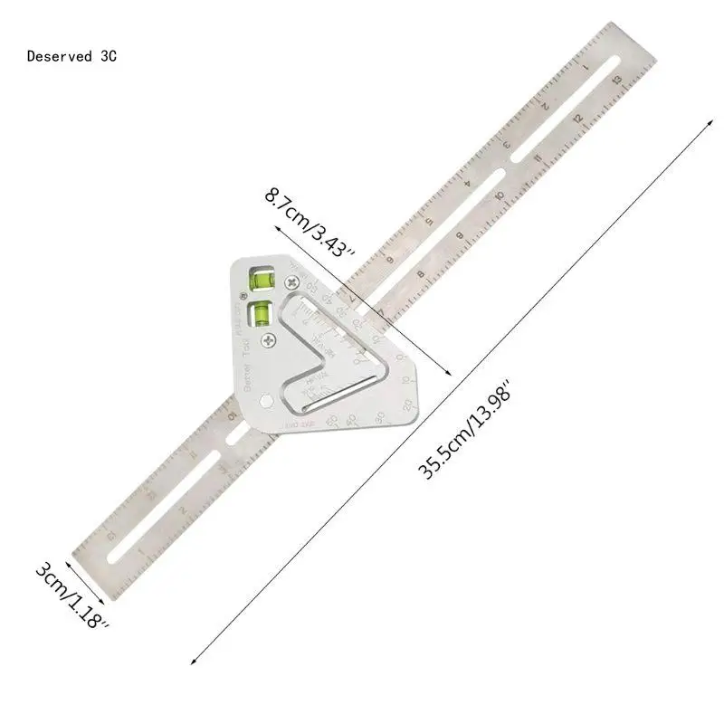 Woodworking Protractor Ruler Tools with Level Tool Metal Woodworking Ruler