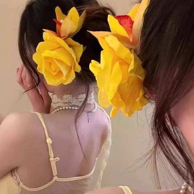 

Spring temperament yellow flower duck bill grab clip female vacation style hairpin advanced sense headgear hairpin female