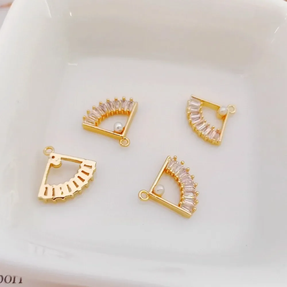 

14K Gold-plated, Zircon, Beaded, Fan-shaped Pendant, Bracelet, Small Pendant, DIY Jewelry Accessory