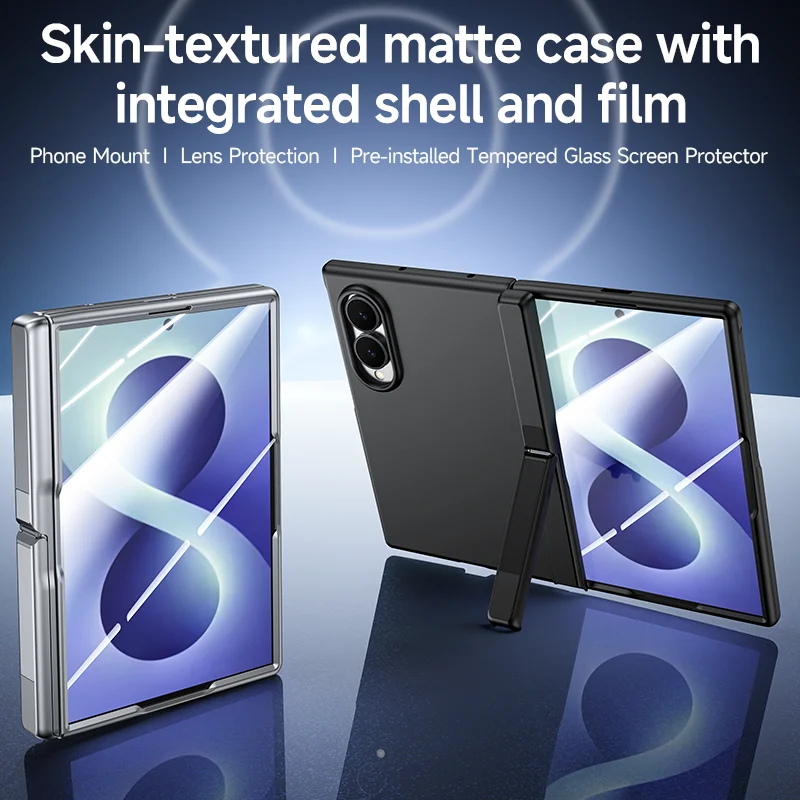 For Samsung Galaxy Z Fold 8 Wide Case Luxury Matte Skin-Friendly Bracket Folding Hinge With Tempered Film Shockproof Back Cover