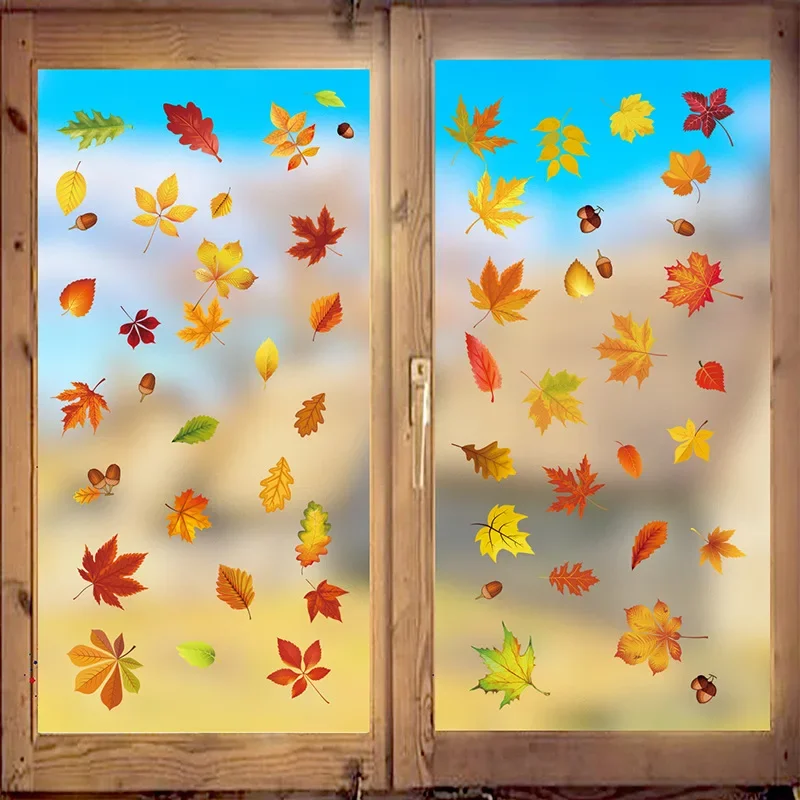 

Fall Thanksgiving Maple Leaf Party Scene Arrangement Wall Stickers Door and Window Static Stickers