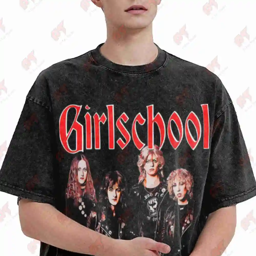 Girlschool Band Tropical Vintage Washed Tee Pure Cotton T-Shirt
