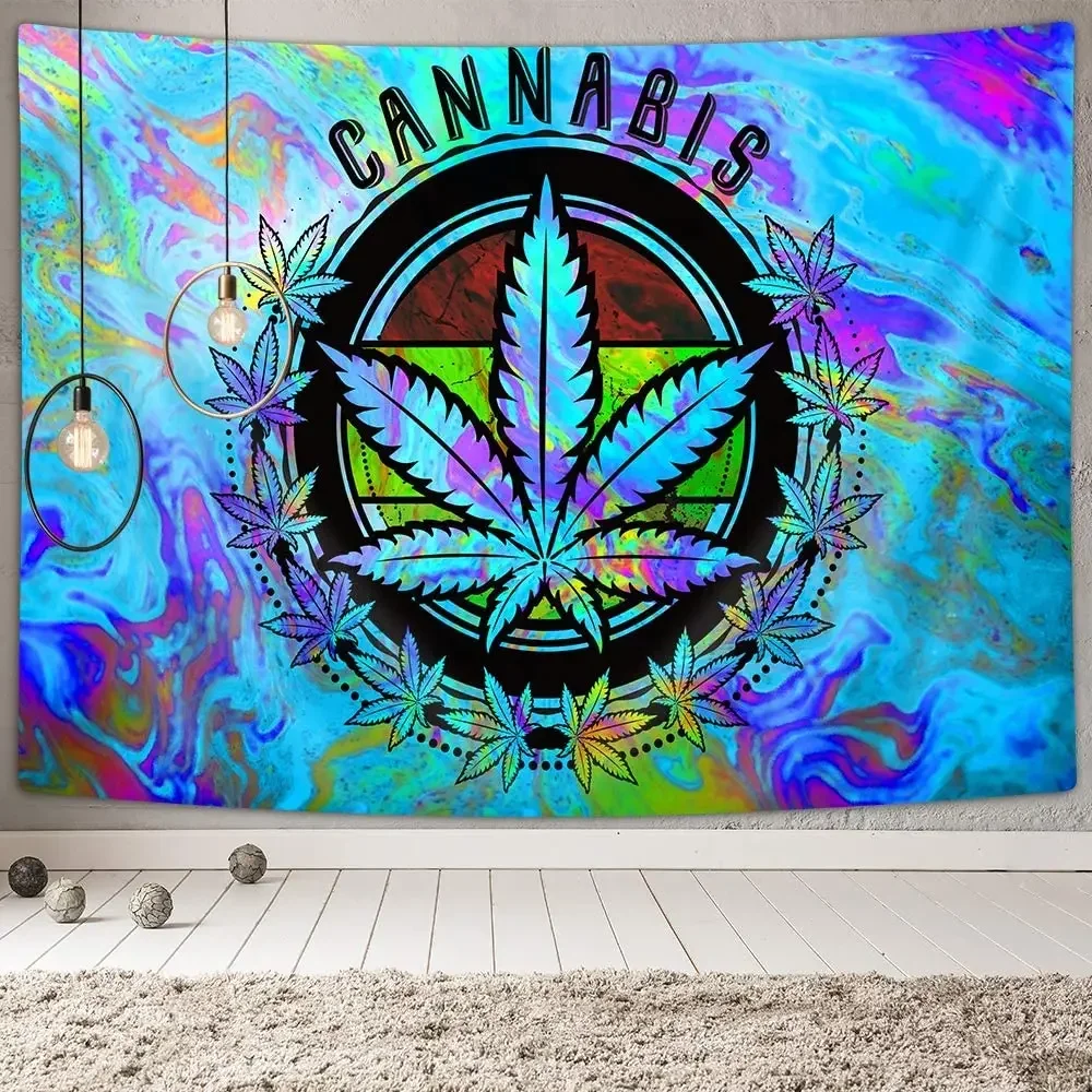 Colorful Trippy Weed Maple Leaf Psychedelic Tapestry Hippie Aesthetic for Dormitory Living Room Bedroom Decorations Wall Hanging