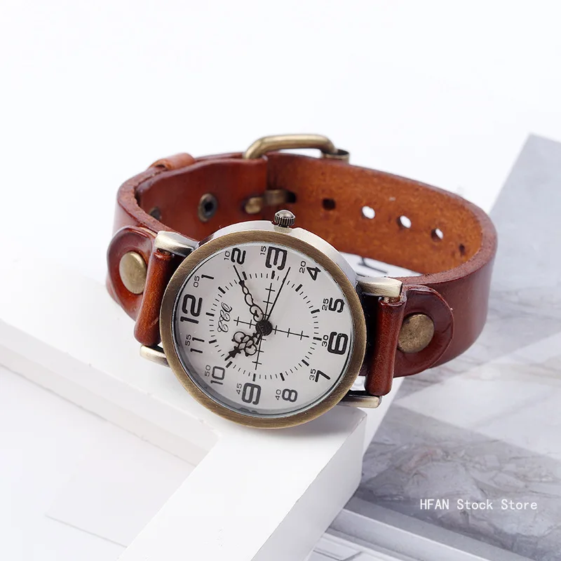 2024 Hot Selling Watches Vintage Cow Leather Bracelet Watch Women Wrist Watches Casual Luxury Quartz Watch