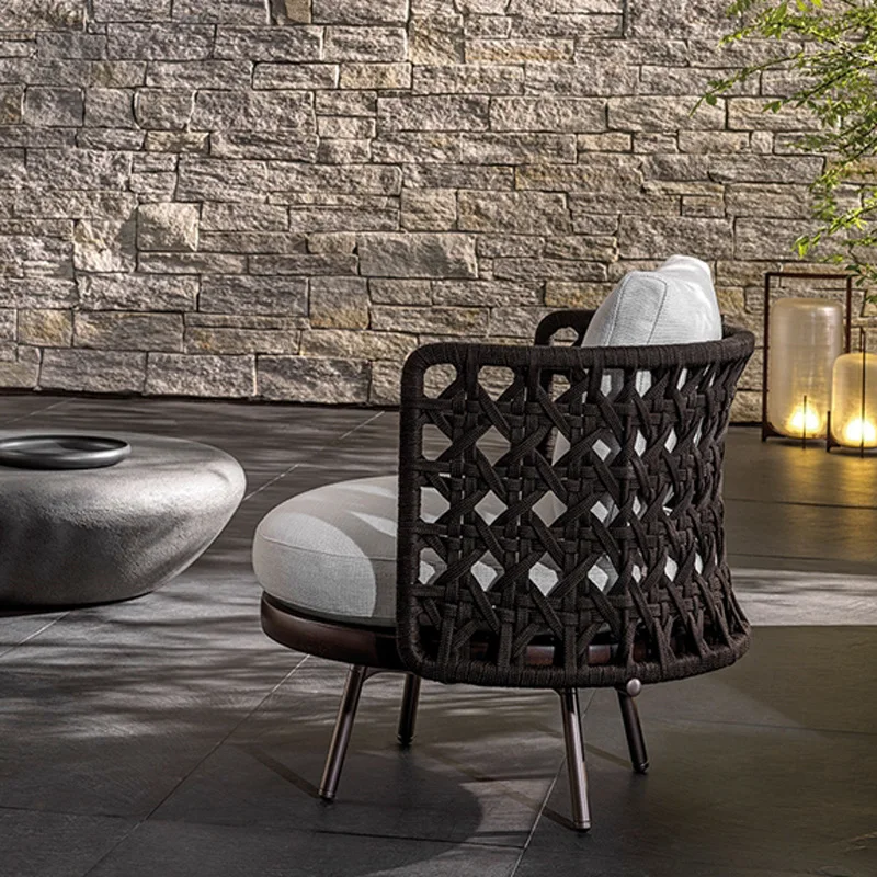 أريكة في الهواء الطلق الروطان فناء حديقة منحني مستدير شرفة واحدة خشب متين مصمم في الهواء الطلق فيلا كرسي الروطان الأثاث