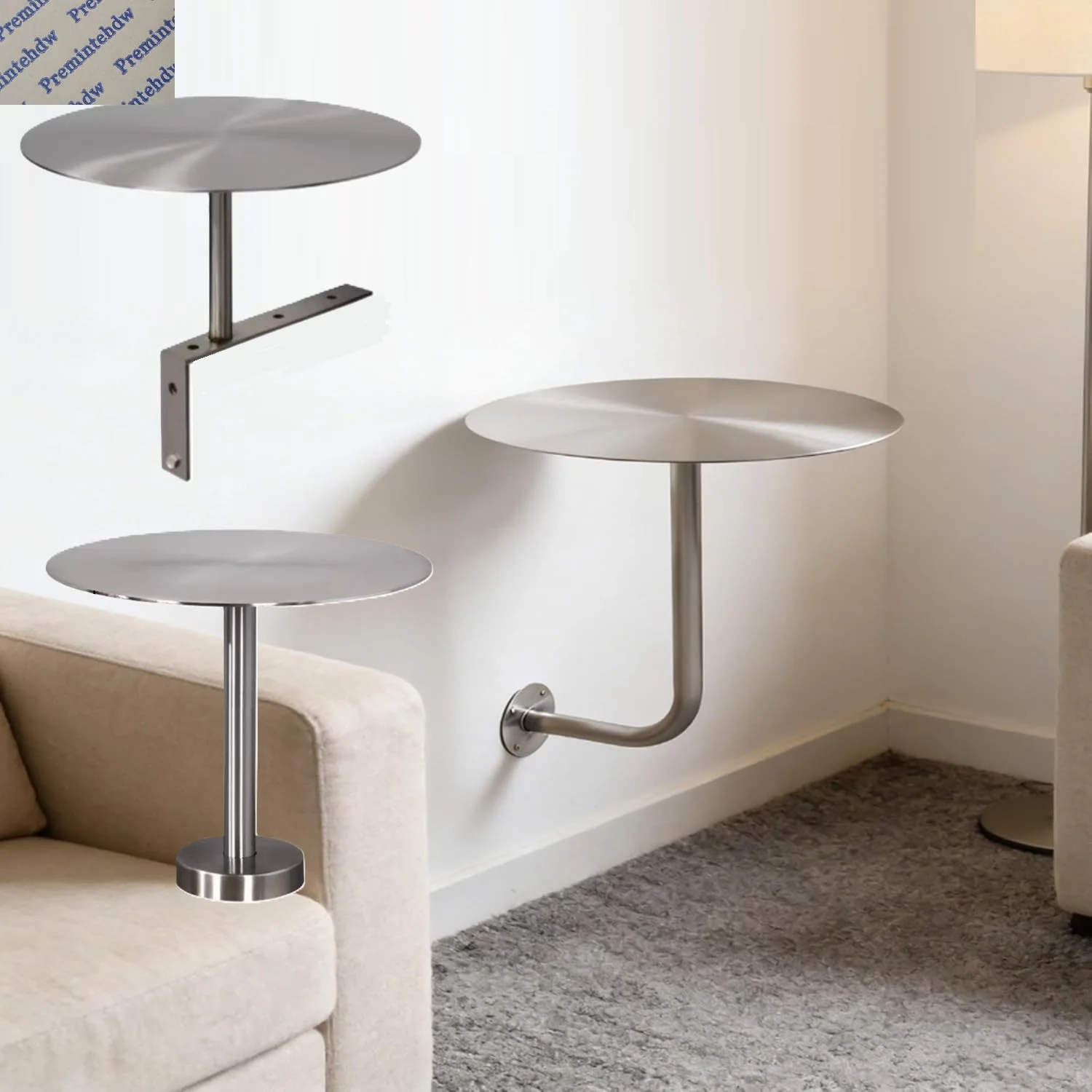 

1 шт. круглый настенный кофейный столик из нержавеющей стали, L-образная прямая подставка для паба/салона, сервировочная рабочая поверхность