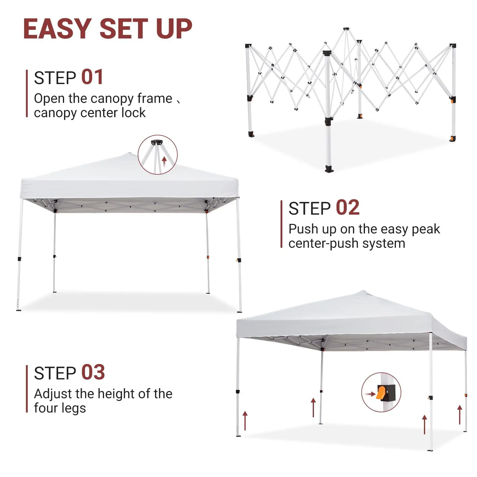 10x10FT Pop Up Canopy with Ten, Beach Tent with One Push Setup, Waterproof Outdoor Beach Canopy, Pop-Up Sun Shelter Canopy with Wheeled Bag for Parties, Beach, Outdoor, White