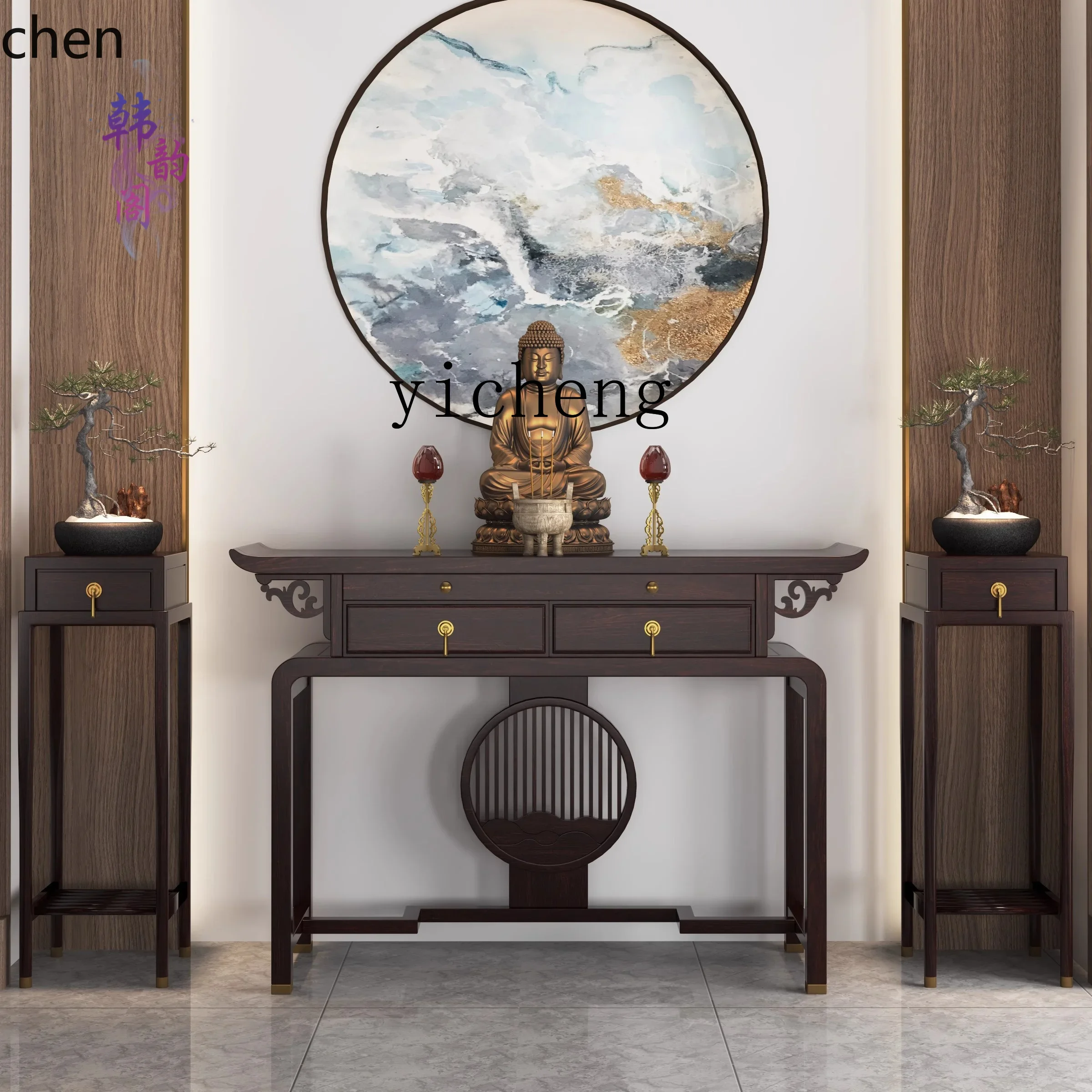 j4 new Chinese ebony wood tribute table incense case Buddhist platform household shrine offering table Superior Workmanship