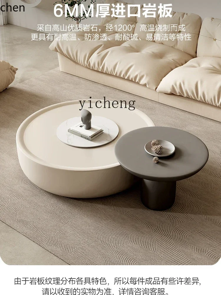 ZMLFrench cream style coffee table living room household small apartment solid wood size round combination modern and simple