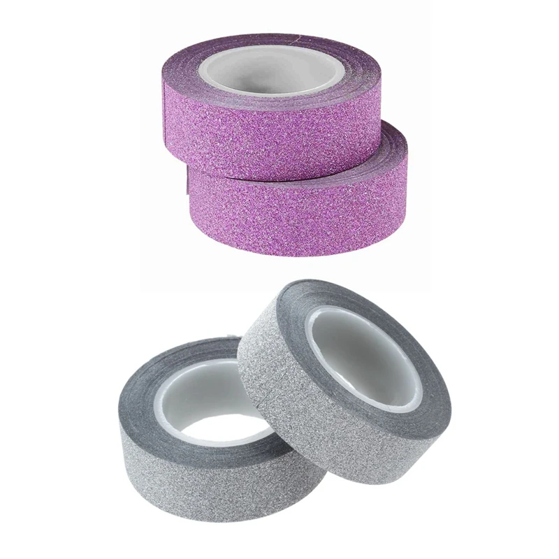 4 Pcs 10M Glitter Washi Tape Stick Self Adhesive Decorative Decora Craft DIY Paper, 2 Pcs Pink & 2 Pcs Silver