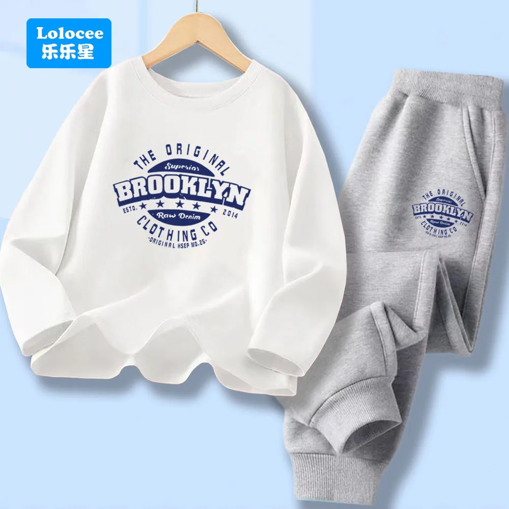 Frühling Herbst Langarm T-shirt Top & Hosen 2 stücke Outfit Jungen Brooklyn Brief Gedruckt Trainingsanzug Teen Sport Kleidung Set ZMBL1