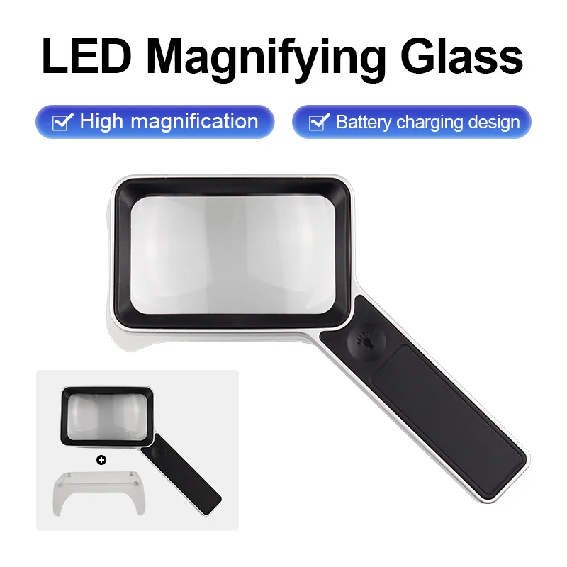 Neue Handlupe 5-fach Vergrößerung Faltbare Optische Linse USB-Aufladung LED-Vergrößerungsglas mit Leistungsanzeige zum Lesen von Büchern