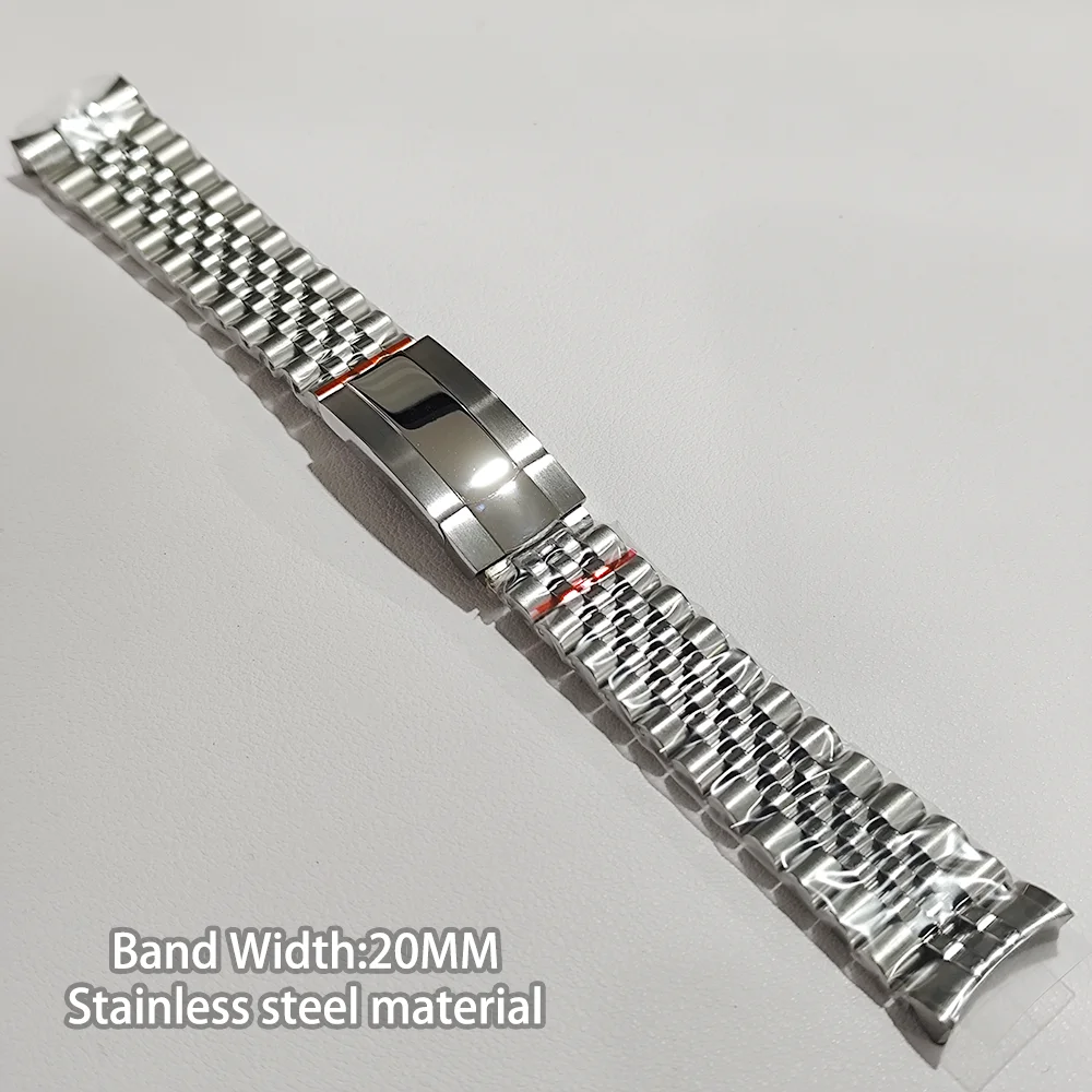 

20mm Watch Strap Stainless Steel Watch Band Brushed Polished Oyster Bracelet Folding Buckle Glide Lock Clasp Watch Accessories