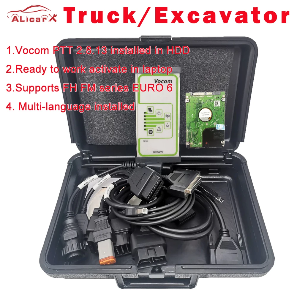 Truck diagnostic Tool VOCOM 88890300 PTT2.8.13 /1.12 Tech for Volvo trucks Excavator scanner installed well vocom tech ptt2.8.13