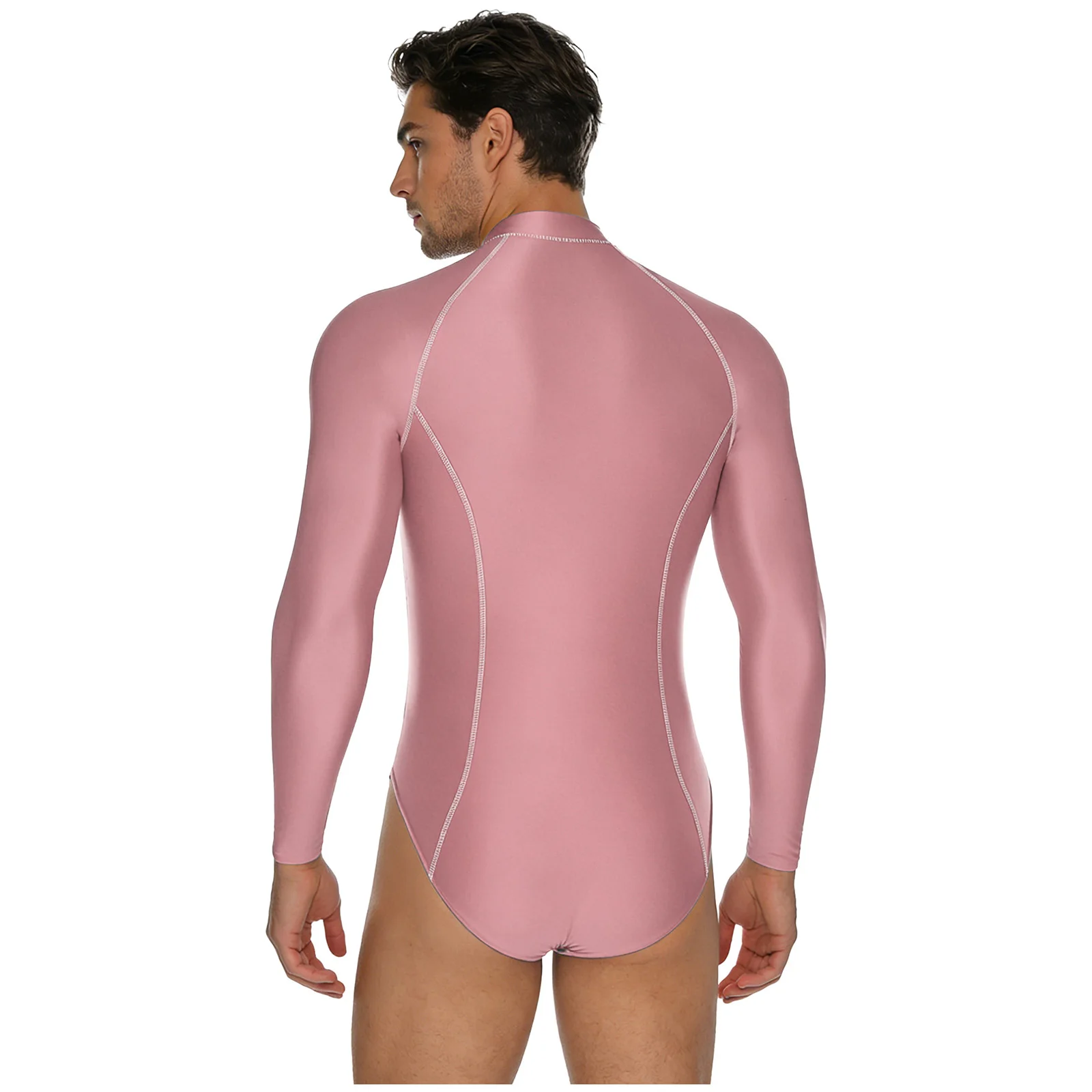 

Мужской глянцевый боди с воротником-стойкой, купальник с длинным рукавом и молнией спереди, трико, комбинезон для пляжного серфинга, плавания, тренировок