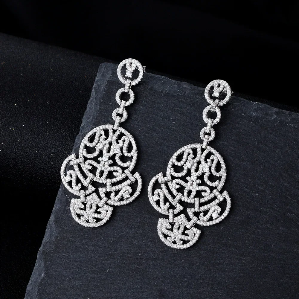 New Fashion Light Luxury Long Style Earrings for Women with Fine Arts Micro Inlaid Texture S925 Silver Earrings