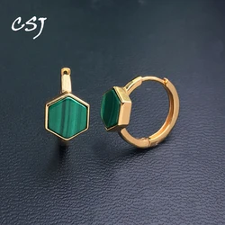 CSJ Natural Malachite Earrings Sterling 925 Silver 18K Yellow Gold Gemstone 8mm for Women Birthday Party Jewelry Gift