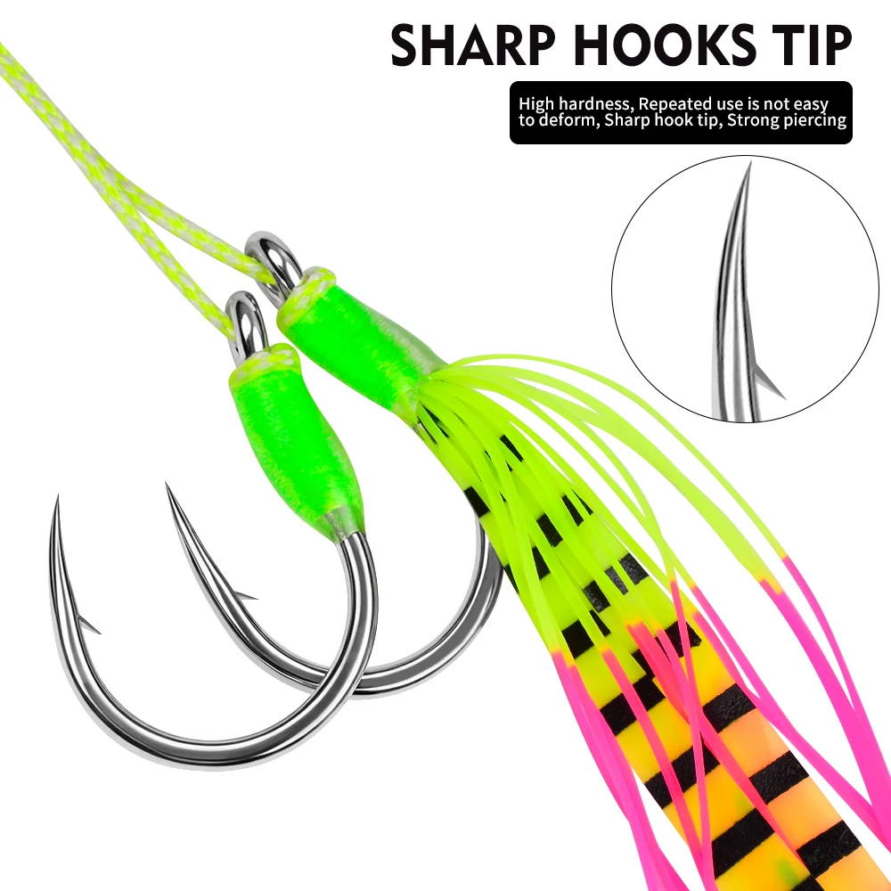 PROBEROS 2er-Set/Beutel Silikon-Skirts Angelhaken Feder-Assist-Haken mit Tintenfisch-Skirts Slow Jig Pesca Meerbarsch Angelzubehör – Detail 7