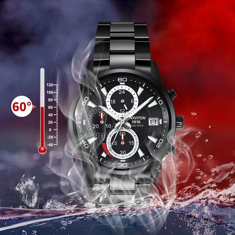 Maxviton Men's Solar Powered Watch, Casual Fashion Steel Band, Luminous Waterproof Eco-Drive Wristwatch