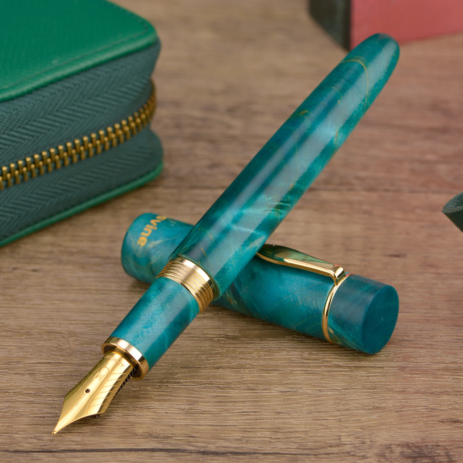Asvine C2000 Stabilized Wood Fountain Pen NO.8 EF/F/M/Stub 1.1 Nib, Green Handcraft Large Size Writing Pen