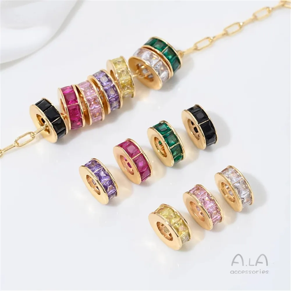 

Z439 14K Gold-plated and Inlaid Colored Zircon Wheel Beads, Large Hole Beads, Diy Crystal Pearl Jewelry Accessories
