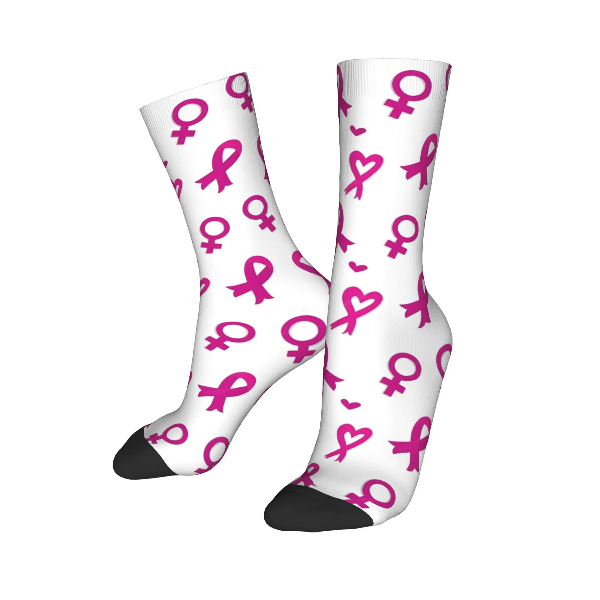 Breast Cancer Awareness Month Socks Men's Women's Happy Ribbon Socks Crazy Spring Summer Autumn Winter Middle Tube Socks Gift