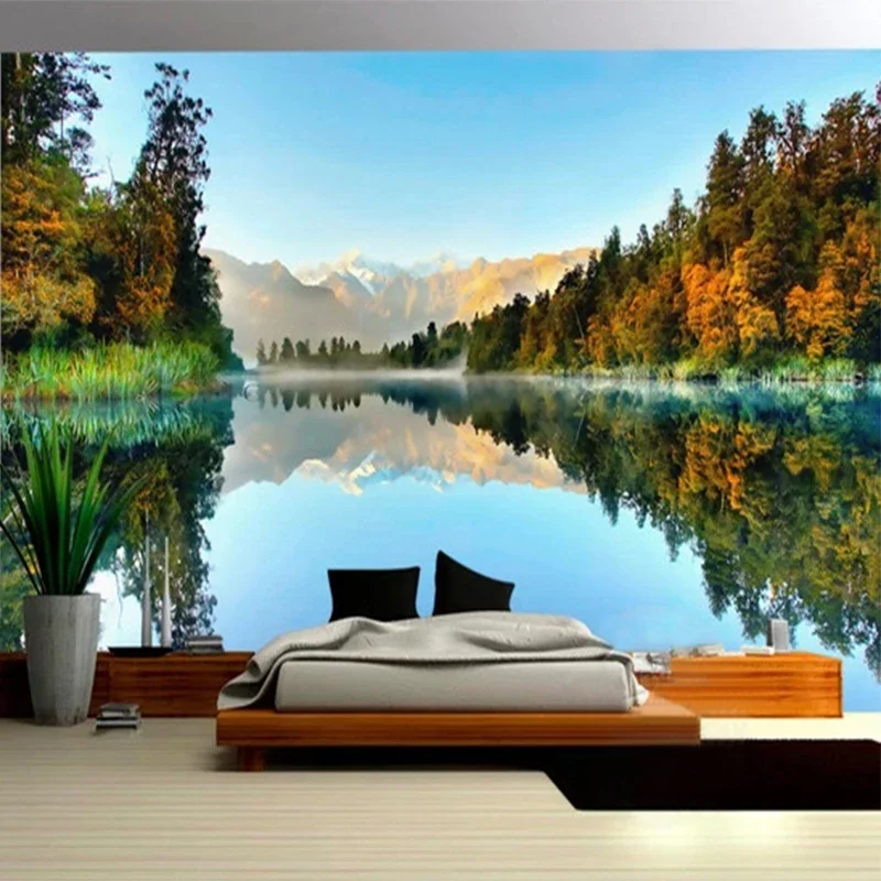 

Custom Any Size Mural Wallpaper 3D Lake Forest Mountain Wall Painting Living Room TV Bedroom Home Decor Papel De Parede