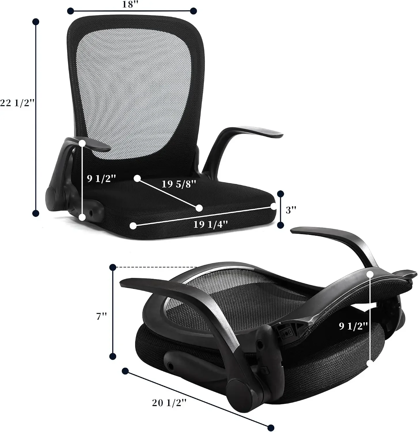 Ergonomic Floor Chair Foldable - Adjustable Armrest & Mesh Back, Thick Cushioned Seat for Gaming Reading Meditation, Multi-Use