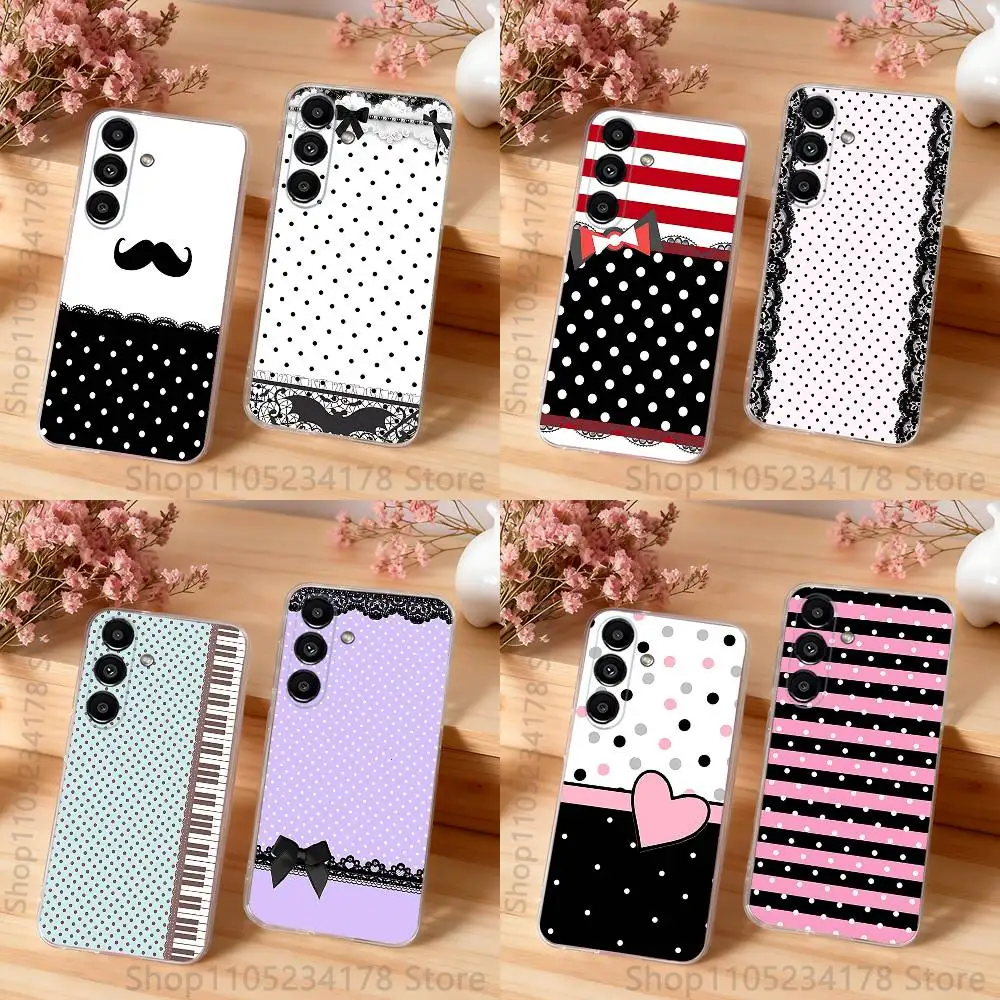 

Polka dot lace stripe pattern Clear case suitable for Samsung S30,S25,S24,S23,S21,S22,S20,S10,5G,FE,lite,PIus,Ultra Transparent