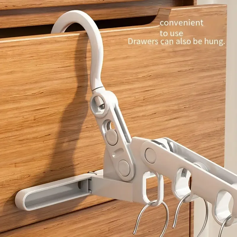 Foldable 5-Hole Clothes Hanger - Ergonomic Hooks, Space-Saving Durable Plastic for Travel, Hotels, Dorms, Multihook & Compact ​​