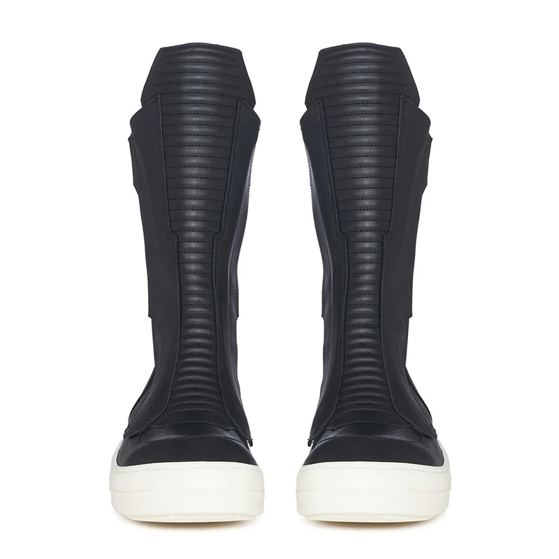 European and American street punk fashion double zipper thick sole with increased lace up round head high barrel riding boots,