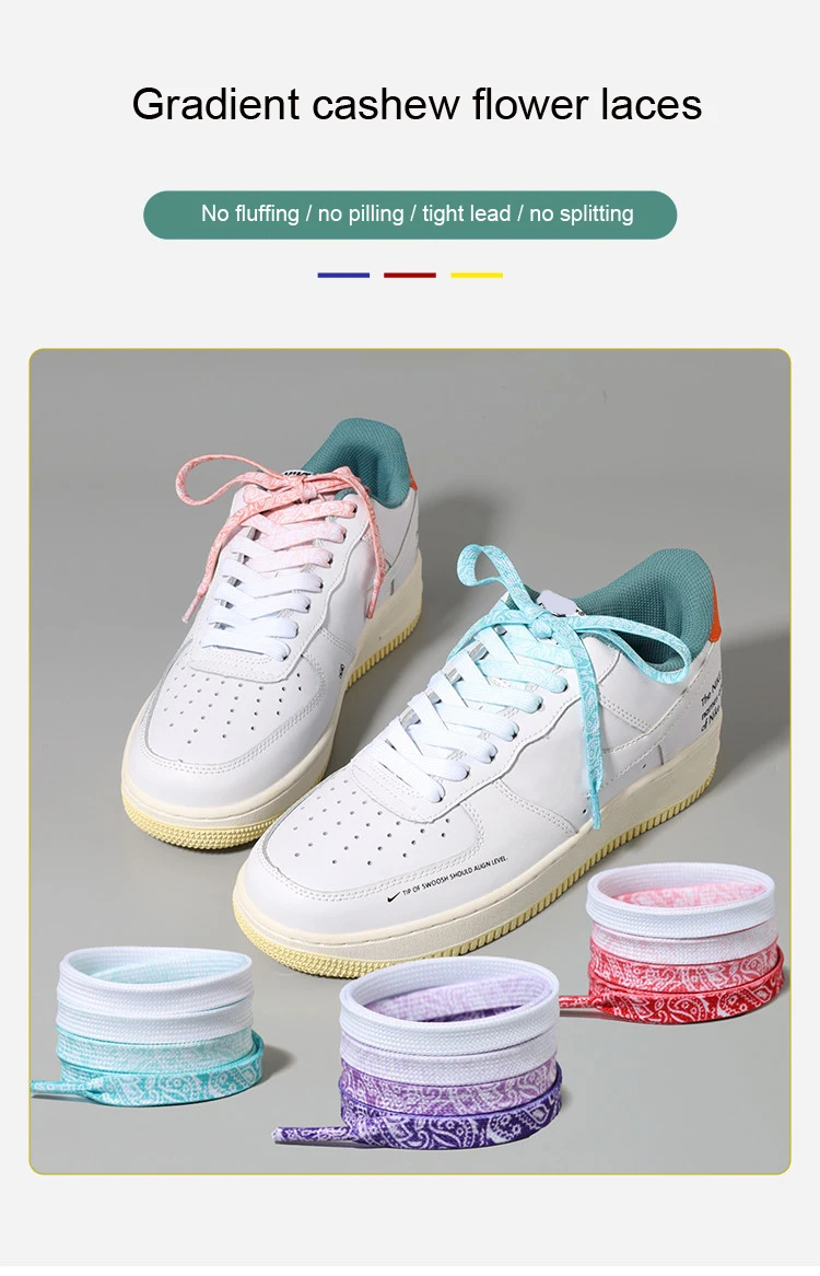 Flache, kreative, trendige Schnürsenkel mit Farbverlauf, Cashew-Blumen-Schnürsenkel, Macaron-Sneaker-Schnürsenkel, kleine weiße Schuhe – Detail 1