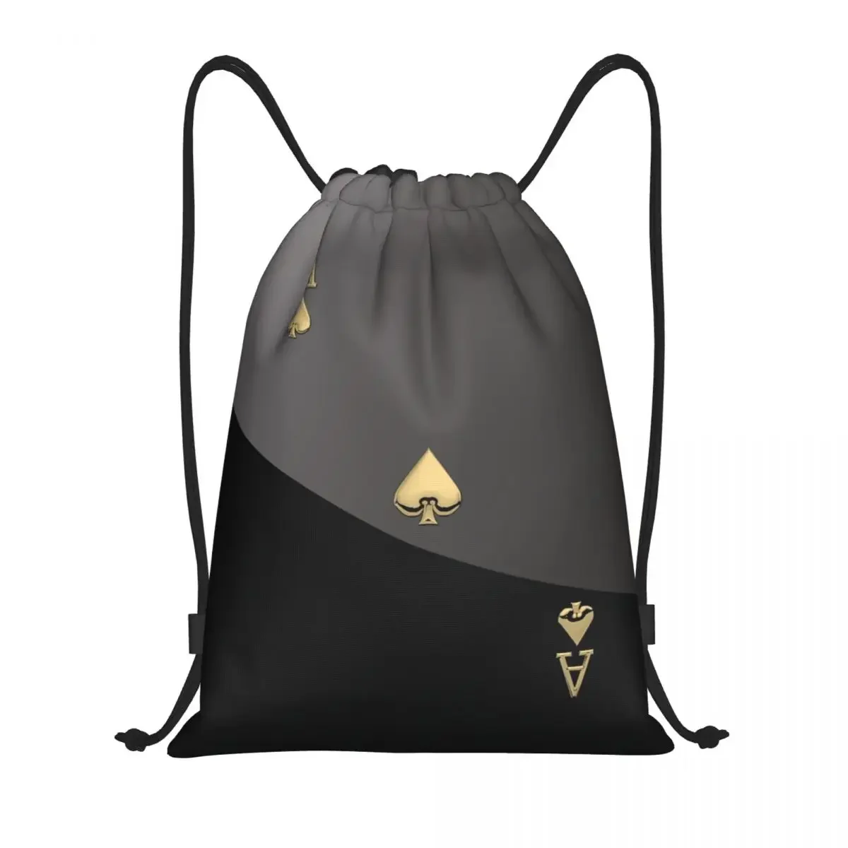 

Ace Of Spades In Gold Over Blac Drawstring Backpack Women Men Gym Sport Sackpack Portable Gambling Card Game Training Bag Sack